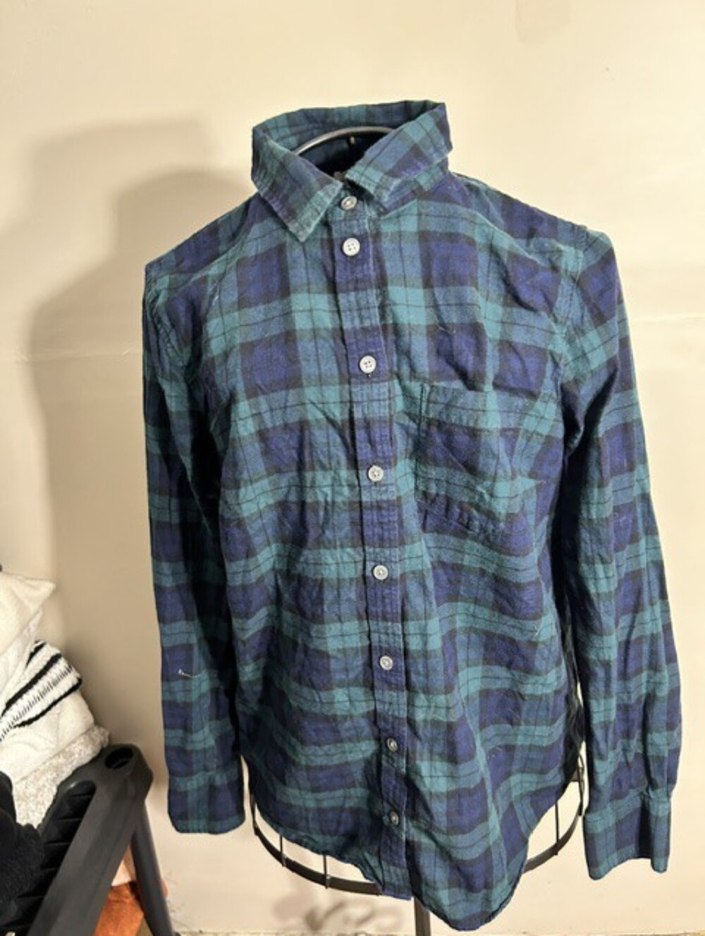 J Crew size small womens plaid flannel shirt green blue button up soft fall